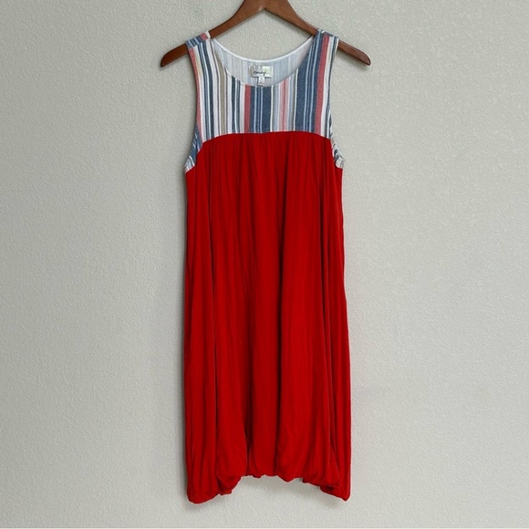 Anthropologie Porridge Red Sleeveless Bubble Hem Dress with Striped Yoke Medium - Picture 1 of 5